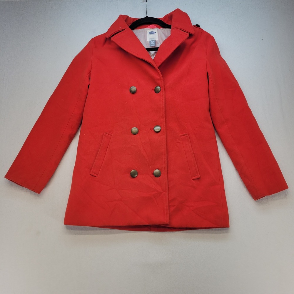 Old Navy Pea Coat Girls XL 14 Red Classic Double Breasted Button Up Jacket